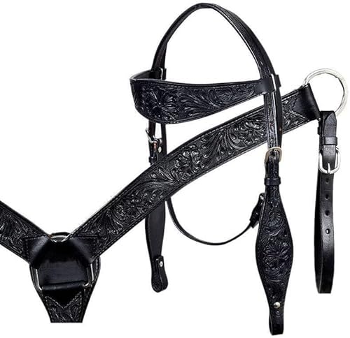 EQUIGEAR Western-Leder-Set mit handgefertigtem Kopfstück und Vorderzeug mit Zügeln. /Size-Full,Cob,Pony AV-10 (Cob) von EQUIGEAR