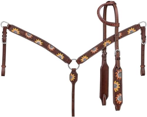 EQUIGEAR Western-Leder-Set mit handgefertigtem Kopfstück und Vorderzeug mit Zügeln. /Size-Full,Cob AO-0065 (Pony) von EQUIGEAR