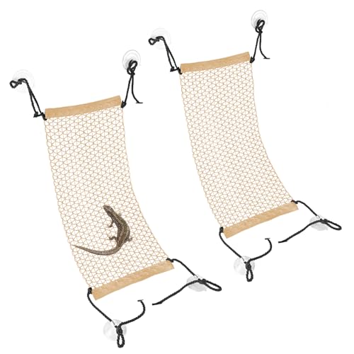 EQUIJUANCE Bartdrachen-Hängematte, faltbares Netz-Kletternetz mit Saugnäpfen, 2 Stück (Gelb, 2 Stück - 45 cm) von EQUIJUANCE