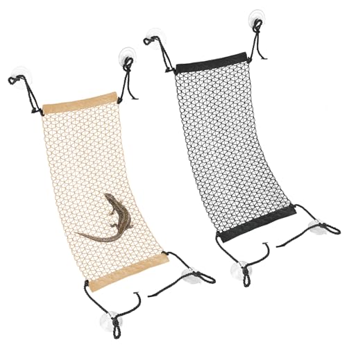 EQUIJUANCE Bartdrachen-Hängematte, faltbares Netz-Kletternetz mit Saugnäpfen, 2 Stück (gelb + schwarz, 2 Stück - 45 cm) von EQUIJUANCE