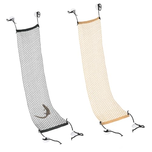 EQUIJUANCE Bartdrachen-Hängematte, faltbares Netz-Kletternetz mit Saugnäpfen, 2 Stück (gelb + schwarz, 2 Stück - 90 cm) von EQUIJUANCE