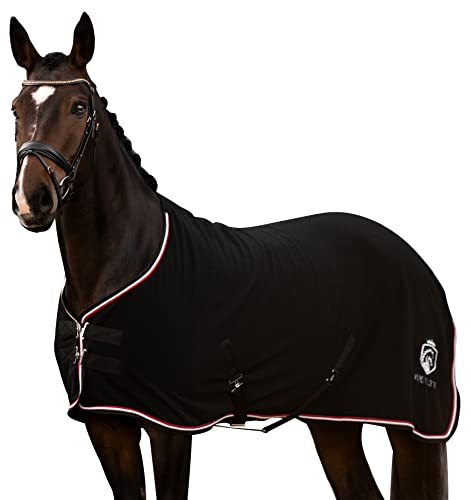 EQUILYX® Abschwitzdecke Pferd mit Kreuzgurten [perfekte Passform] Fleecedecke Stalldecke Transportdecke wärmend feuchtigkeitsabsorbierend atmungsaktiv (Schwarz, 155cm) von EQUILYX