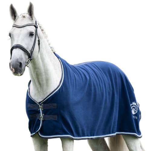 EQUILYX® Abschwitzdecke Pferd [perfekte Passform] Fleecedecke Stalldecke Transportdecke wärmend feuchtigkeitsabsorbierend atmungsaktiv (Royalblau, 125) von EQUILYX