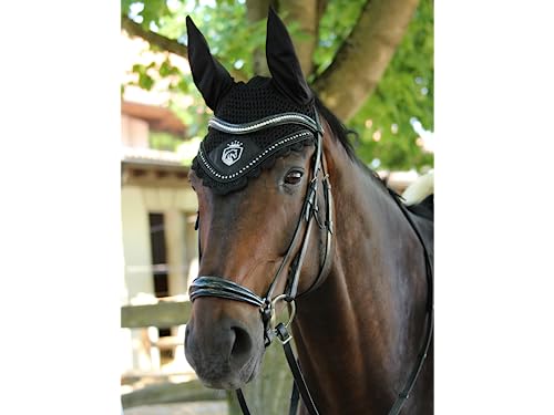 EQUILYX® Fliegenohren für Pferde aus hochwertigem Satin, ergonomische Passform, optimale Luftzirkulation (Warmblut, Schwarz) von EQUILYX