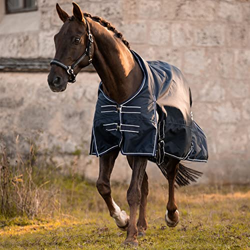 EQUILYX® Regendecke Pferd [perfekte Passform] Weidedecke Outdoordecke Turnout Rug feuchtigkeitsabweisend Winddicht atmungsaktiv (Navy Blau, 155) von EQUILYX