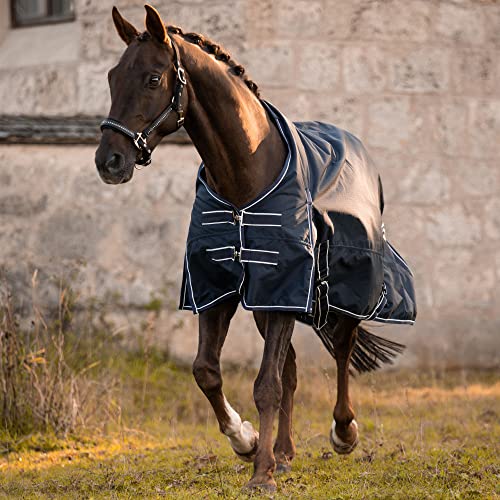 EQUILYX® Regendecke Pferd [perfekte Passform] Weidedecke Outdoordecke Turnout Rug feuchtigkeitsabweisend Winddicht atmungsaktiv (Navy Blau, 165) von EQUILYX