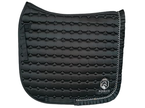 EQUILYX® Schabracke für Pferde aus hochwertigem Satin, ergonomische Passform, optimale Luftzirkulation, Dressur (Warmblut Dressur, Schwarz) von EQUILYX