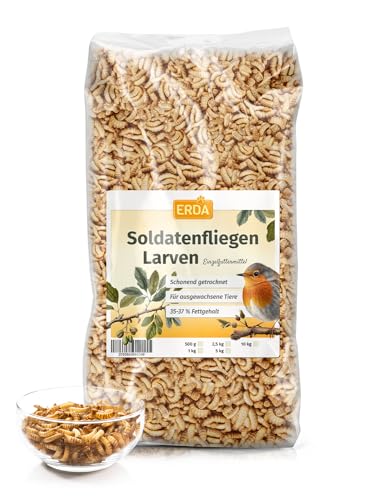 ERDA® Getrocknete Soldatenfliegenlarven 1kg - Natürliches, Proteinreiches Vogelfutter für Wildvögel und Igel, Ideal als Leckerlies und Snack, Hochwertiges Insektenfutter von ERDA