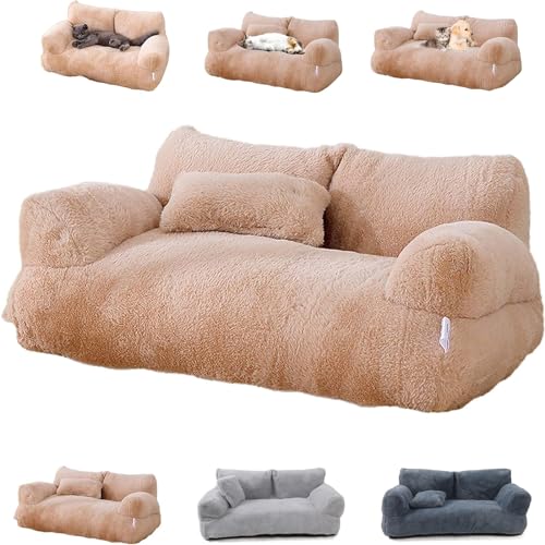 ERGRFHNL Revuera Pet Sofa, Revuera Calming Pet Sofa, Revuera Pet Bed, Calming Dog Bed Fluffy Plush Pet Sofa, Dog Sofa Couch Bed for Large Small Dogs & Cats up to 110 lbs (M,Khaki) von ERGRFHNL