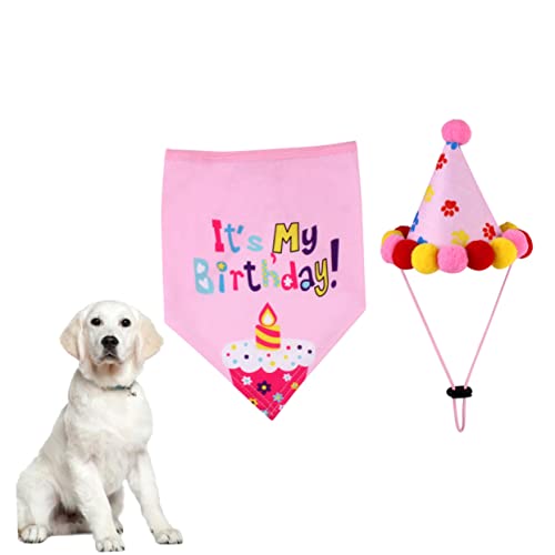 ERINGOGO 1 Satz Pet Birthday Hat Set Dekoration für Hundepartys Hund Geburtstag Kappe Hundesachen Hundepartyhüte Zubehör Hundehalsband Haustier-Geburtstagsfeierhut Rosa von ERINGOGO