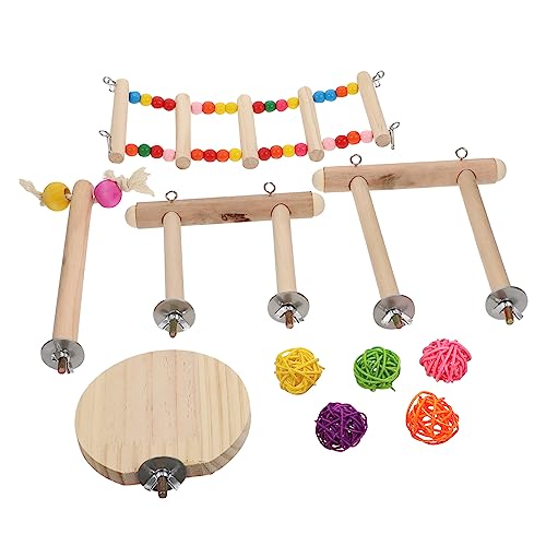 ERINGOGO 1 Satz Vogelspielzeugkombination Leiter Ara Spielständer Blau Vogelstangen Spielständer klein Vogelzähne Knirschen Papagei lustige Spielzeugstütze hölzern von ERINGOGO