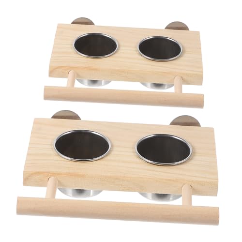 ERINGOGO 2 Stück Edelstahl Papagei Futternäpfe mit Abnehmbaren Näpfen und Bissfestem Holzständer Leicht zu Reinigen und Einfach im Käfig zu Befestigen Geeignet für Wellensittiche und von ERINGOGO