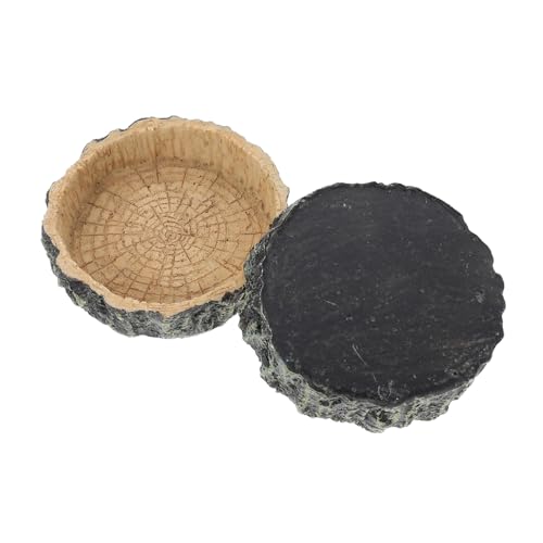ERINGOGO 2 Stück Reptilien Wassernapf mit Natürlichem Holzdesign rutschfeste Futter Wasserschale für Eidechsen Frösche und Andere Reptilien Geeignet für Terrarien und Haustiere von ERINGOGO