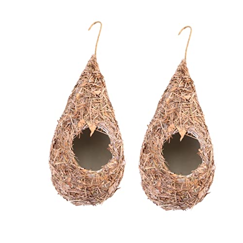 ERINGOGO 2Stücke Künstliches Gras Vogel Nest Handgewebtes Strohnest für Natürlicher Wohnplatz für Kanarienvögel Papageien Kleine Singvögel Sicher und Langlebig von ERINGOGO