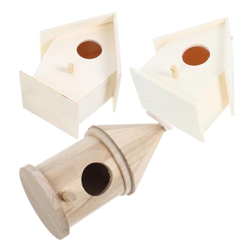 ERINGOGO 3 DIY Holz Vogelhaus zum Selbstgestalten Naturfarbenes Hängendes Vogel Nistplatz Dekor mit Breitem Eingang und Robustem Seil für Kleine Gartenvögel und Kreative Wandkunst von ERINGOGO