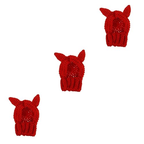 ERINGOGO 3 Stk Halloween-kostüm Für Haustiere Rotes Tierhaarband Gehäkelte Snood-hundemütze Lustige Weihnachtshundemütze Hunde-weihnachts-outfit Strickmütze Kleidung Der Hund Strickgarn von ERINGOGO