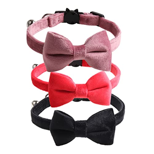 ERINGOGO 3 Stück Katzenhalskette Mit Samtschleife Glöckchen Für Katzenhalsbänder Haustierhalsband Mittleres Halsband Katzenhalsband Mit Schleife Und Schleife Dekoratives von ERINGOGO