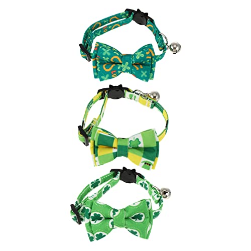ERINGOGO 3stücke Teiliges Verstellbares Katzenhalsband Mit Schleife Und Glocke Dekoration Für Patrick's Day Komfortabel Und Langlebig Geeignet Für Katzen Aller von ERINGOGO