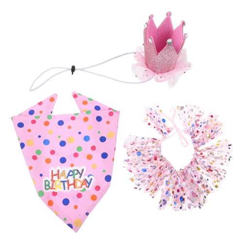 ERINGOGO 3Stücke Teiliges Haustiergeburtstags Set Pinkes Kleid Geburtstags Hut Und Bandana Für Hunde Festliche Kostüme Für Hunde Und Welpen Für Hundegeburtstagsfeiern Und Partys von ERINGOGO