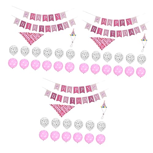 ERINGOGO 3sätze Stylisches Hundebirthday-Set Rosa Party-Dekorationen Für Haustiere Banner Geburtstagsmütze Luftballons Und Fliege Für Unvergessliche Feier von ERINGOGO