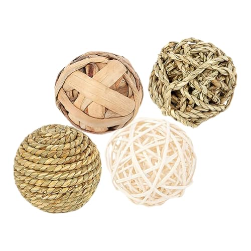 ERINGOGO 4 Stück Hamster-Takraw-Ball- Hasen Papageienspielzeug Grasbällchen kauen Kaubälle für Katzen Hamster nager Hamster -Kauspielzeug Igelball Stroh von ERINGOGO