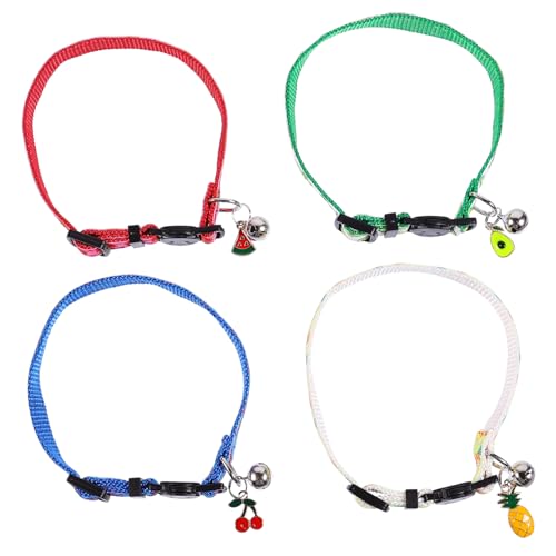 ERINGOGO 4Stücke Katzenhalsbänder Im Bunten Sommerfrucht Stil Für Kleine Kätzchen Avocado Ananas Wassermelone Kirsche Mit Glöckchen Und Verstellbarem Design Katzenbedarf von ERINGOGO