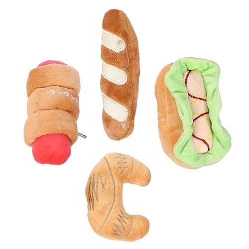 ERINGOGO 4Stücke Pet Plüschspielzeug Interaktives Hund Und Katze Kauspielzeug Quietschende Und Gefüllte Spielzeuge Verschiedenen Formen Hamburger Wurst Croissant von ERINGOGO