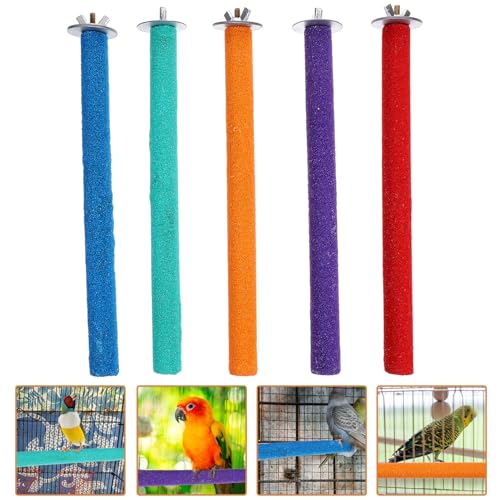 ERINGOGO 5 Stück Papagei Sitzstangen Sandpapierstangen Vogelzubehör zum Klettern und Krallen Schleifen für Kleine Vögel Sicher und Langlebig für Käfig Spielplatz Zufällige Zufällige Farbe von ERINGOGO
