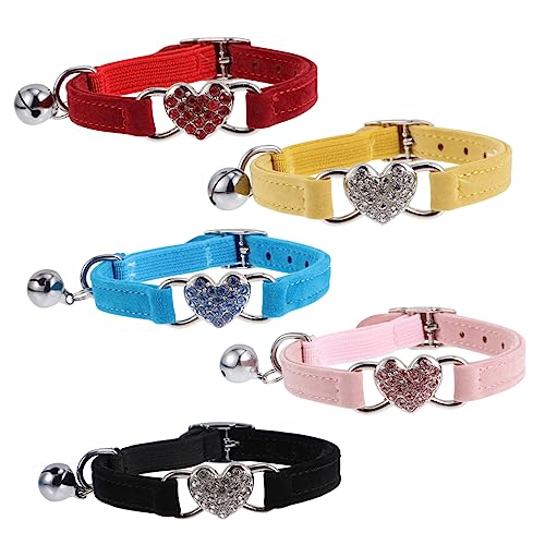 ERINGOGO 5Stücke Verstellbare Katzenhalsbänder Mit Sicherheitsglocke Und Herz Rhinestones Für Kätzchen Und Kleine Katzen von ERINGOGO
