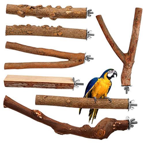 ERINGOGO 7 Stück Teiliges Naturholz Sitzstangen für Papageien und Kleine Vögel rutschfeste Vogelstangen für Wellensittiche Nymphensittiche und Conures Robustes Kauspielzeug für Vogelkäfig von ERINGOGO