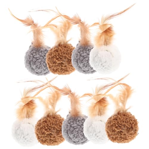 ERINGOGO 9Stücke Katzenspielzeug Mit Tragbaren Katzenbällen Aus Weiße Graue Und Braune Bälle Mit Federn Und Glöckchen Widerstandsfähige Spielzeuge Für Kätzchen Und Katzen von ERINGOGO