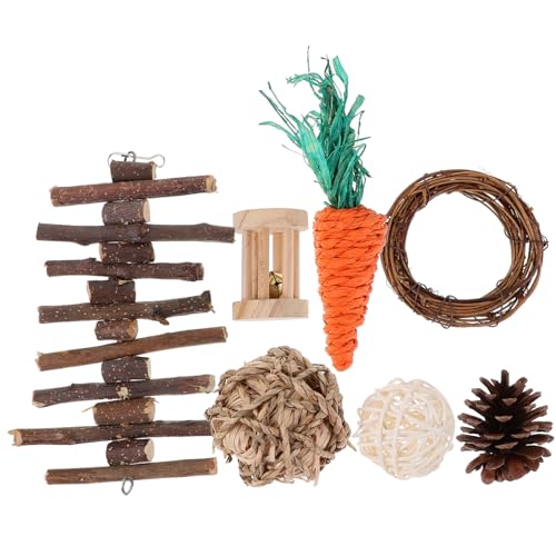 ERINGOGO Hamster Spielzeugset Rattan Holzstäbchen Karotten Kauspielzeug Ring Für Kleine Zubehör Für Chinchillakäfige Teilig Zufällige Farbauswahl von ERINGOGO