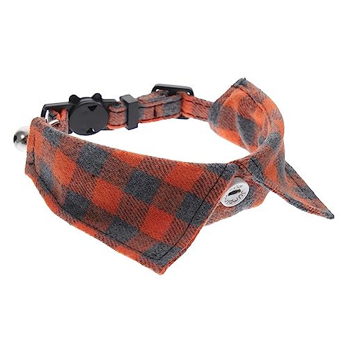 ERINGOGO Verstellbares Katzenhalsband Mit Glocke Sicheres Und Komfortables Katzengeschirr Für Tägliches Tragen Parties Und Feste Orange Karomuster von ERINGOGO