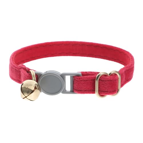 ERINGOGO Katzenhalsband zubehör für Haustier Schnalle verstellbares Hundehalsband Schild Glocke einstellbar ausbrechen Katzenhalsbänder mit Etikett Kragen Stoff rot von ERINGOGO
