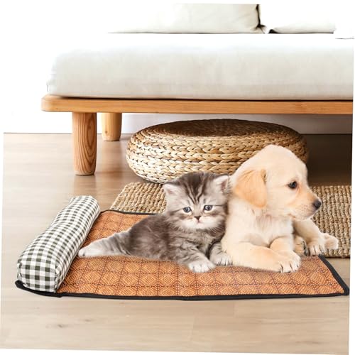 ERINGOGO Kühlmatte für Katzen und Hunde Atmungsaktive Waschbare Eisseide Matte mit Kissen Selbstkühlendes Sommer pet Bett für Haustiere bis Dunkelgrün Kariert von ERINGOGO