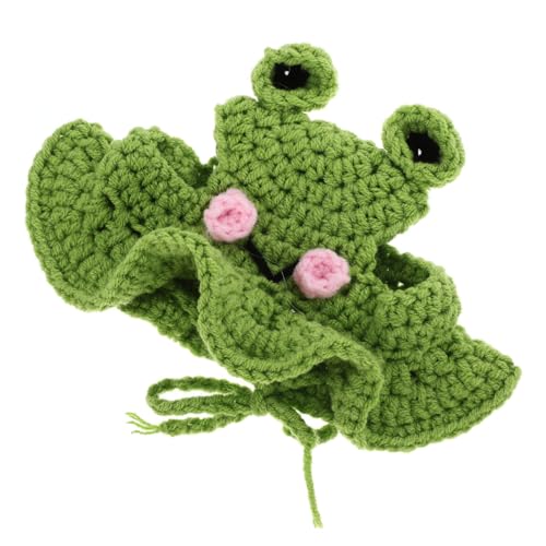 ERINGOGO Niedliche Gestrickte Haustierkostüm Mütze Weicher Langlebiger Katzenhut für Halloween und Weihnachten Angenehme Passform Cartoon Frosch Design Geeignet für Katzen und Kätzchen von ERINGOGO