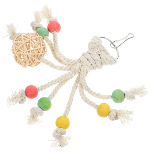 ERINGOGO Hängendes Papagei Kauspielzeug Aus Rattan Mit Bunten Holzperlen Spielzeug Für Wellensittiche Und Andere Vögel Kauen Und Spielen von ERINGOGO