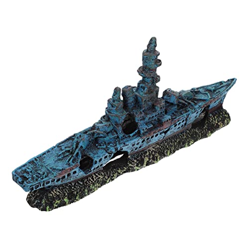ERINGOGO Dekorative Schiffsverkleidung Für Aquarien Wasserpflanzen-Dekoration Aus Resin Simulierte Schiffsruine Als Versteck Für Fische Blaues Design Für Lebendiges Aquarium von ERINGOGO