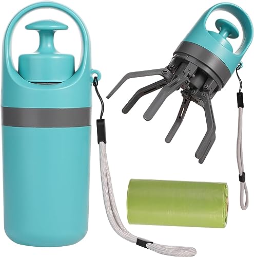 ERKIES Hund Pooper Scooper, Tragbare Hundekotgreifer, Handheld Größe Kapsel Förmigen Hund Poop Scooper mit 3 Rolle Abfallsäcke, für Gras/Schmutz/Rasen Abfälle Pick-up (Blau) von ERKIES