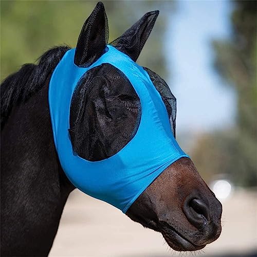 ERKIES fliegenmaske Pferd uv Schutz, Netz-Pferdekopf-Abdeckung, Reitsport Produkte, Abriebfeste, elastische, Atmungsaktiv, Sommer, warmblut (Blau) von ERKIES