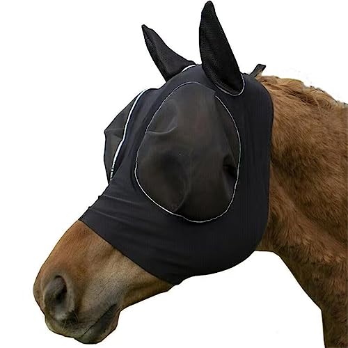 ERKIES fliegenmaske Pferd uv Schutz, Netz-Pferdekopf-Abdeckung, Reitsport Produkte, Abriebfeste, elastische, Atmungsaktiv, Sommer, warmblut (Schwarz) von ERKIES