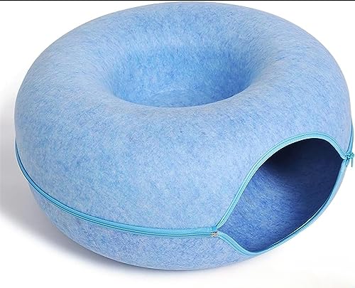 Katzentunnelbett, Donut-Katzenbett,Betten für Indoor-Katzen, Filzmaterial, einfache Reißverschluss-Montage, Mehrzweck-Katzentunnelbett (Blau, M(20x20x9in)) von ERKIES