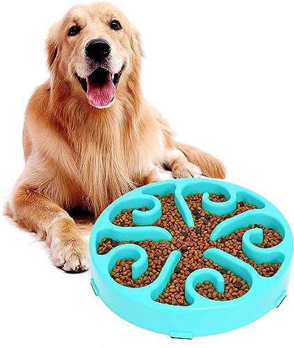 Slow Feeder Hundenapf, Anti schling napf Hund, rutschfest Slow Eating Hundenapf, Puzzle, langsames Fressen, modernes Labyrinth (Blau, L) von ERKIES