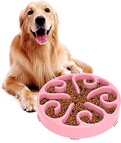 Slow Feeder Hundenapf, Anti schling napf Hund, rutschfest Slow Eating Hundenapf, Puzzle, langsames Fressen, modernes Labyrinth (Rosa, L) von ERKIES