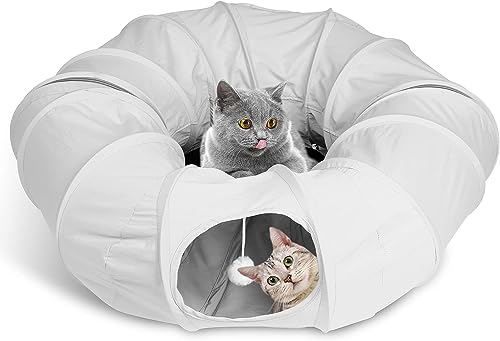 katzentunnel Bett, zusammenklappbarer Katzenschlauch und Tunnel, mit kühler Matte für den Sommer,wasserdichter, für Indoor-Katzen, Welpen, Kaninchen (Hellgrau) von ERKIES