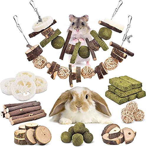 ERKOON 70PCS Kaninchen Spielzeug, Kleintiere Kauspielzeug Hasen Natürliche Timothy-Gras kaubälle Knabber Holzkette Grasspielzeug Zahnpflege für Häschen Chinchilla Hamster Meerschweinchen Rennmäuse von ERKOON