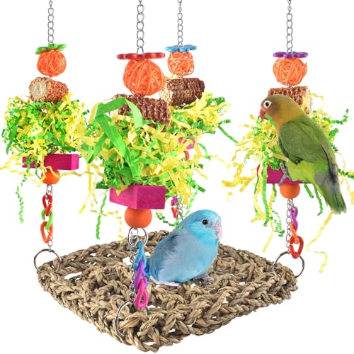 ERKOON Conure Toys Vogelspielzeug für Nymphensittiche, Schaukelmatte für Papageien, Klettern, Hängematte, Wand mit buntem Spielzeug für Vögel, zum Zerkleinern von Seegras, Vogelkäfig-Spielzeugzubehör ERKOON Conure Toys Vogelspielzeug für Nymphensittiche, Schaukelmatte für Papageien, Klettern, Hängematte, Wand mit buntem Spielzeug für Vögel, zum Zerkleinern von Seegras, Vogelkäfig-Spielzeugzubehör von ERKOON