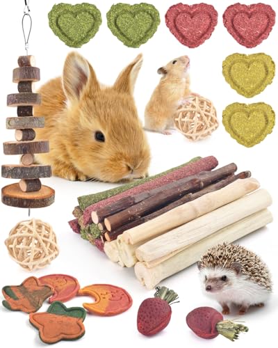 ERKOON Kaninchen-Kauspielzeug für Zähne, natürliches Kaninchenspielzeug, Apfelholz, Timothy-Sticks zum Kauen und Leckerli für Meerschweinchen, Hamster, Chinchillas, Kleintiere, Nagetiere, Zahnpflege von ERKOON