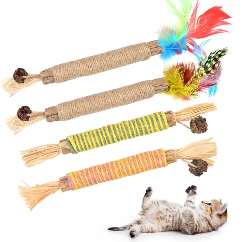 ERKOON 4 Stück Katzenminze Spielzeug, Catnip Sticks Matatabi Stick for Katze Cats Dental Care Spielzeug, Chew Stick Help with Tartar & Bad Breath Healthy Hygiene von ERKOON