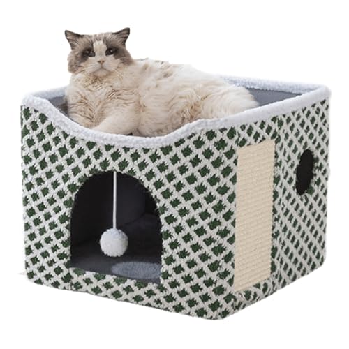 ERNAN Katzenbetten, Katzenbett für Indoor-Katzen, faltbares Katzenhaus, großes weiches Höhlenbett mit Kratzbrett für kleine, mittelgroße Haustiere (Hellgrün, S) von ERNAN